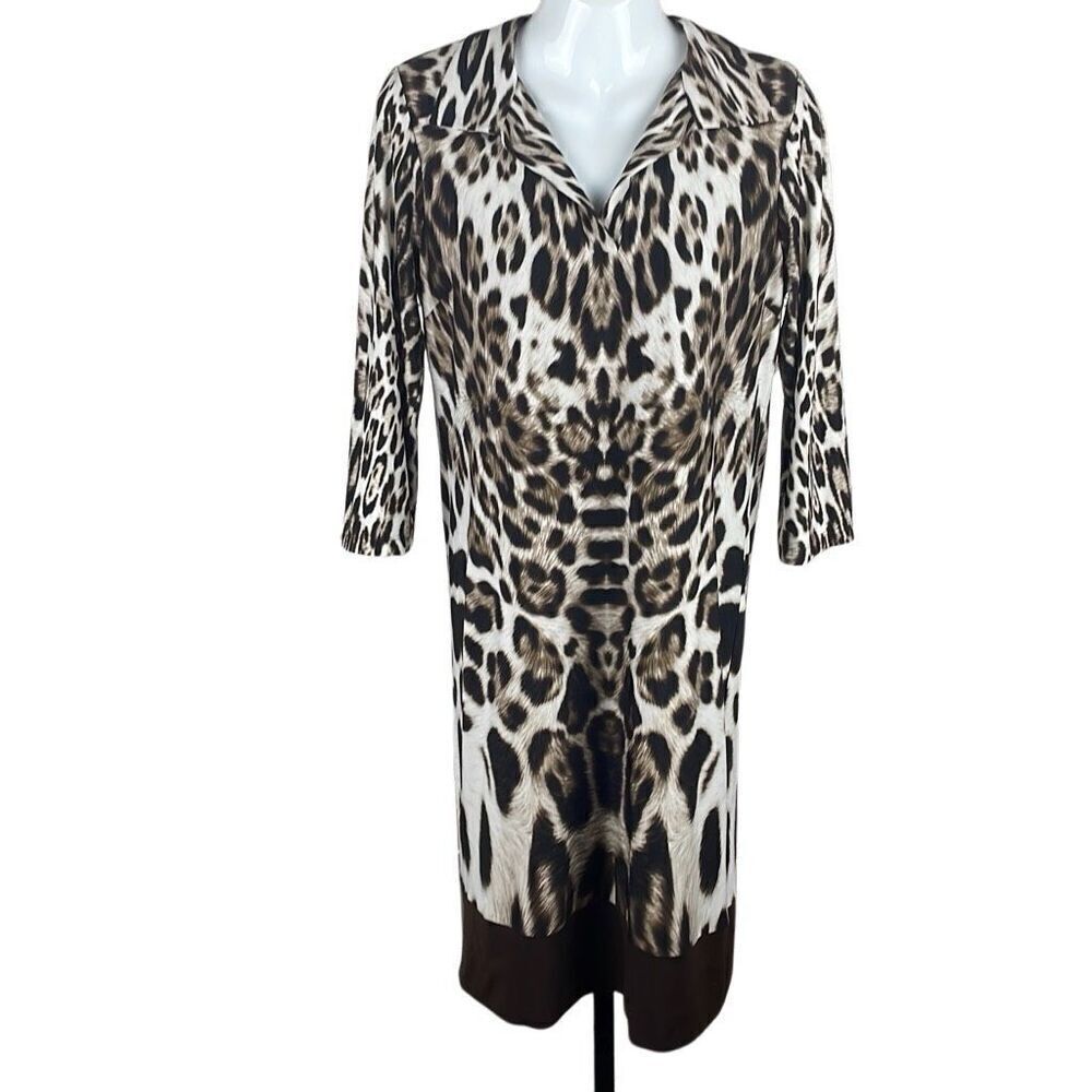 Chico’s Leopard Print Shirt Dress 3/4 Sleeve Midi Length 0